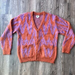 Obey Sweater Orange and Purple Copper Multi Helix Fuzzy Cardigan Size Medium
